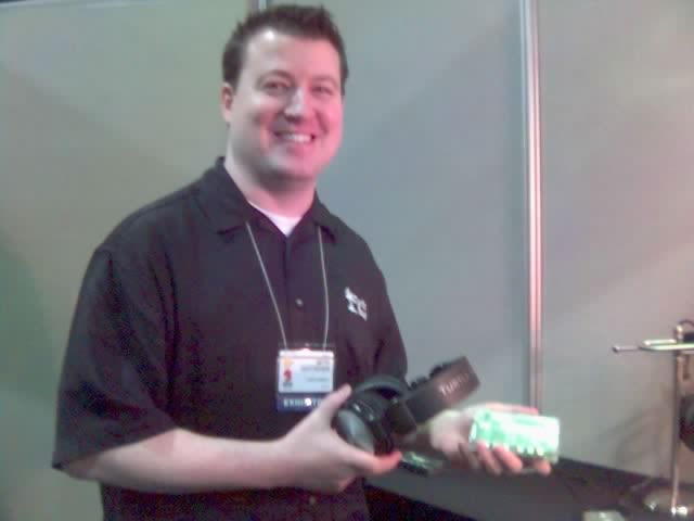 seth dotterer showing off the new turtle beach surround sound headphones